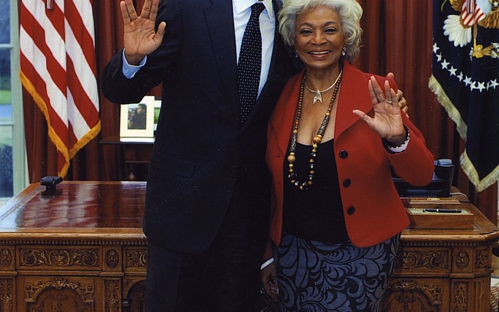 President Obama and Star Trek’s Nichelle Nichols Flashing Vulcan Salutes. In the Oval Office.