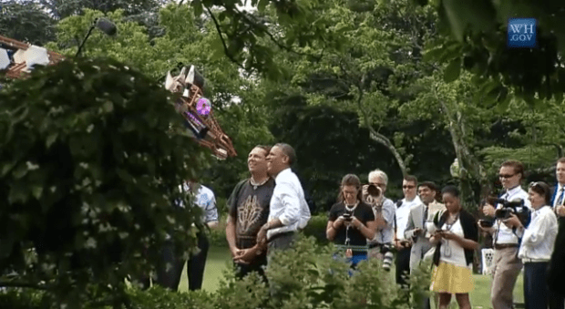 Obama Greets Electric Giraffe on White House Lawn