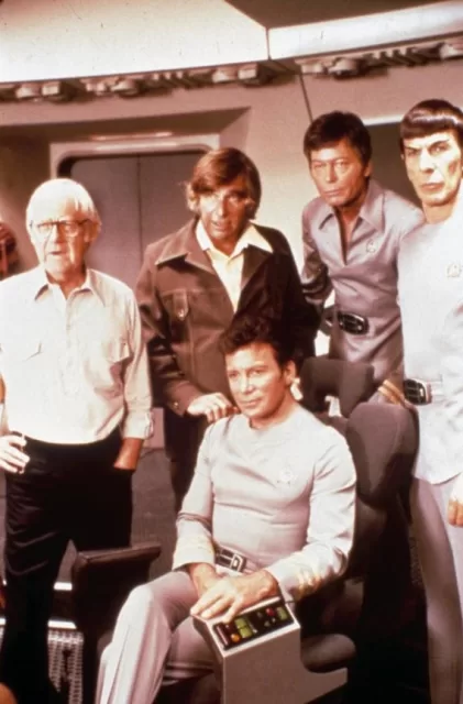 Clockwise from the left: Robert Wise, Gene Roddenberry, Deforest Kelly, Leonard Nimoy, William Shatner