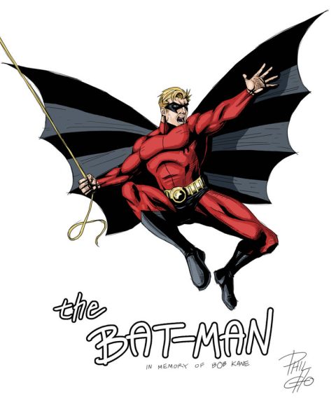 Phil Cho's tribute to Bob Kane's original Batman design (thank goodness for Bill Finger...)