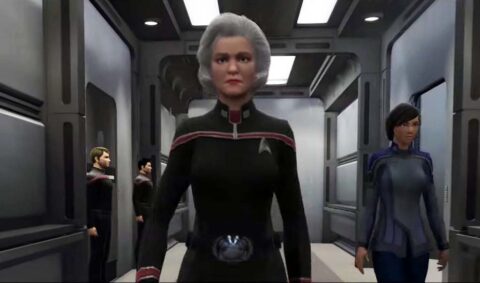 Kate Mulgrew as Admiral Kathryn Janeway in Star Trek Online