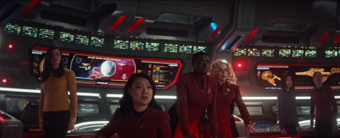 Star Trek: Strange New Worlds — Bridge crew watching the Cayuga descend to Parnassus. 