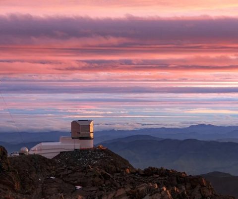 The Vera C. Rubin Observatory at sunrise.