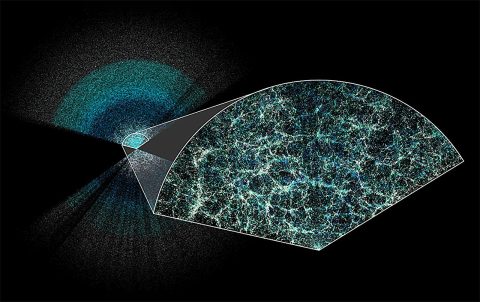 An artist's representation of the galactic background. Every dot is a cluster of galaxies.