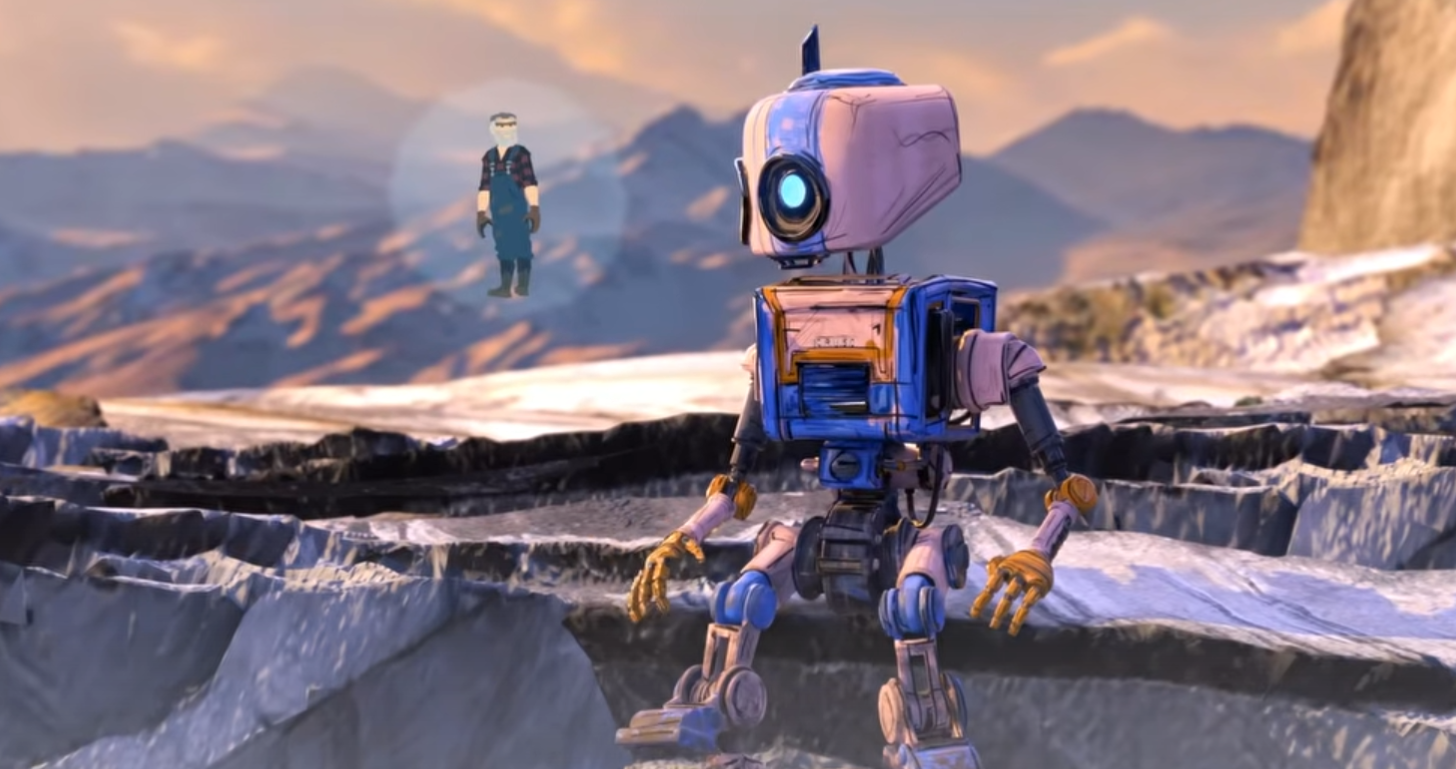 Cru and Pop discussing their occupational future as farmers in Where the Robots Grow.